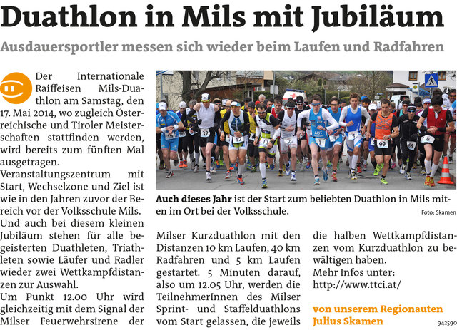 Bezirksblätter Hall-Rum KW20 - Julius SkamenLink zum Beitrag: http://www.meinbezirk.at/942590