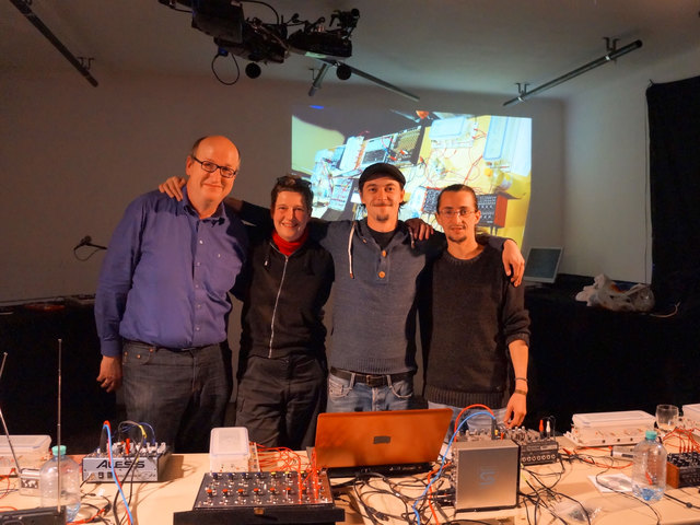 Christoph Theiler, Renate Pittroff (Liquid Control), Rainer Wallander und Reinhard Pölzl (LICHT:ER:KLANG) im Lichtspiel Allentsteig.