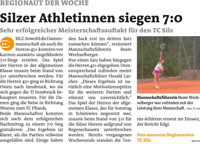 Bezirksblätter Imst KW21 - TC SilzLink zum Beitrag: http://www.meinbezirk.at/947007