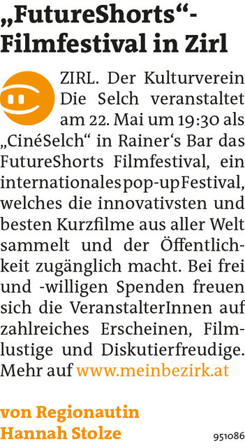 Bezirksblätter Telfs KW21 - Hannah StolzeLink zum Beitrag: http://www.meinbezirk.at/951086