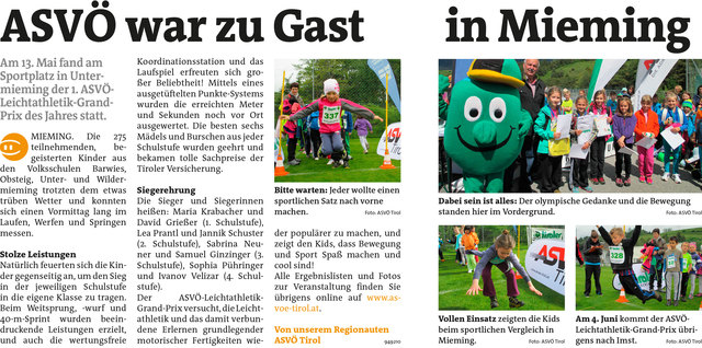 Bezirksblätter Imst KW21 - ASVÖ TirolLink zum Beitrag: http://www.meinbezirk.at/949210