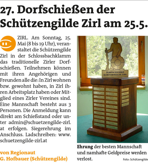 Bezirksblätter Telfs KW21 - Gerhard Hofbauer (Schützengilde Zirl)Link zum Beitrag: http://www.meinbezirk.at/946479