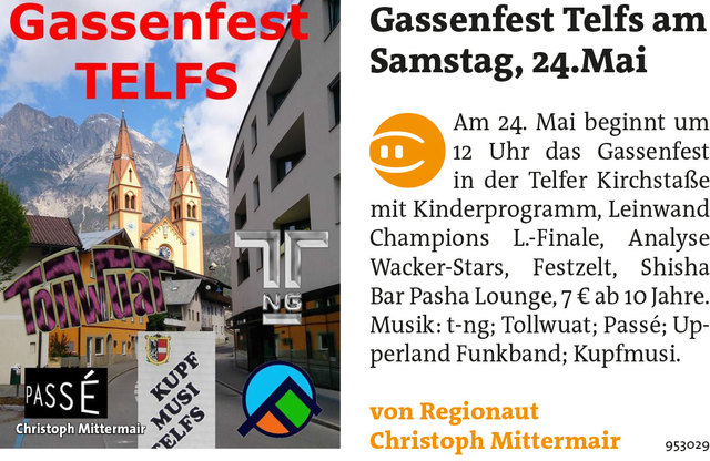 Bezirksblätter Telfs KW21 - Christoph MittermairLink zum Beitrag: http://www.meinbezirk.at/953029