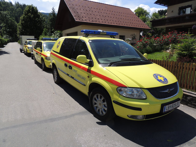 Der Konvoi der Europa Ambulance vor der Abfahrt.