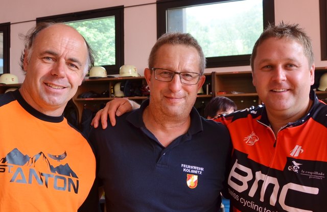 Moderator Franz Amlacher mit Organisator Nobert Brunner und dem Kommandanten der gastgebenden Feuerwehr Kolbnitz, Heinz Naschenweng