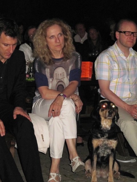 Hündin Tara lauscht aufmerksam, Frauerl Isabella Gregor andächtig