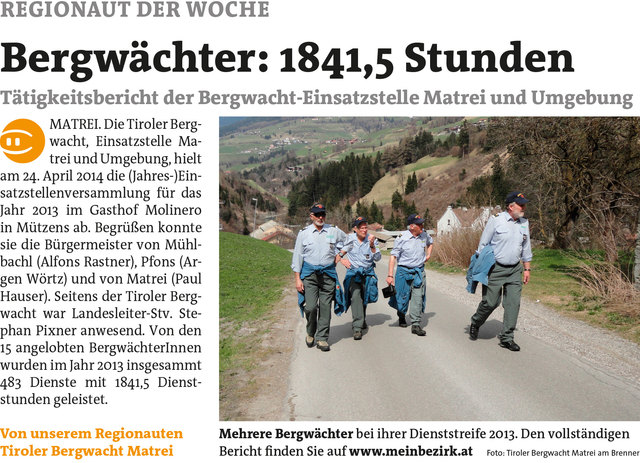 Bezirksblätter Stubai-Wipptal KW22 - Tiroler Bergwacht Matrei am BrennerLink zur Bildergalerie: http://www.meinbezirk.at/954036