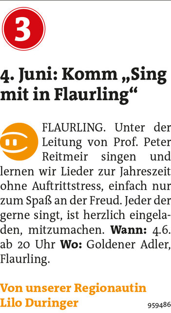 Bezirksblätter Telfs KW22 - Lilo DuringerLink zum Beitrag: http://www.meinbezirk.at/959486