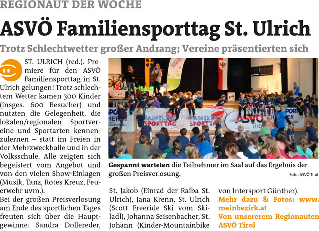 Bezirksblätter Kitzbühel KW22 - ASVÖ TirolLink zum Beitrag: http://www.meinbezirk.at/955640