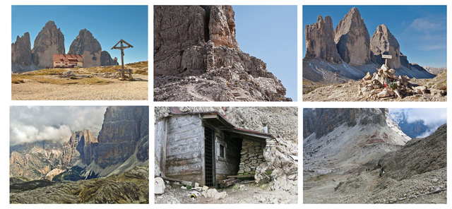 in der oberen Reihe,die Sextener Dolomiten, darunter das Gebiet um den Lagazoi