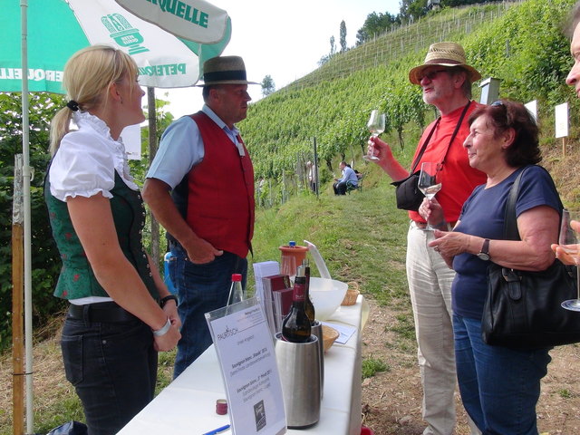 Die Weinmfreunde erklommen mit einem Weinglas in der Hand den Sauvignon blanc Gipfel und stärkten sich mit edlen Tropfen.