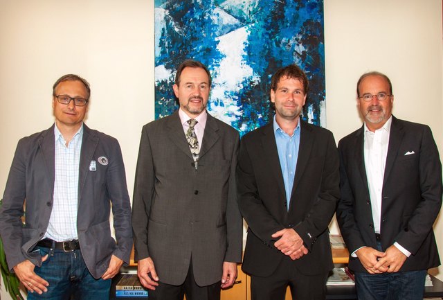 Gemeinderevisor Christian Atzl, Bürgermeister Martin Götz, Bürgermeister-Stellvertreter Bernhard Freiberger, Bezirkshauptmann Christian Bidner (v.l.).