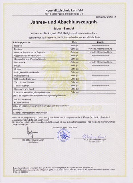 Samuel Moser der NMS Lurnfeld 4a