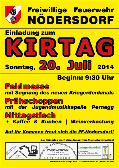 Kommen Sie vorbei und feiern Sie mit uns den Kirtag in Nödersdorf!
