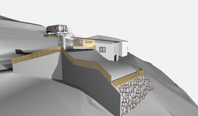 Die Bergstation der neuen Doppelsesselbahn auf der Bichlalm. | Foto: Visualisierung: BBAG