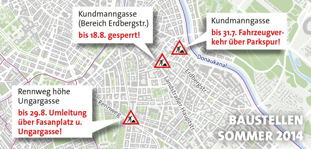 Baustellen-Sommer im Dritten: Diesen Straßenarbeiten sollten Autofahrer in den nächsten Tagen ausweichen. | Foto: Plan: APA; Grafik: Kitting
