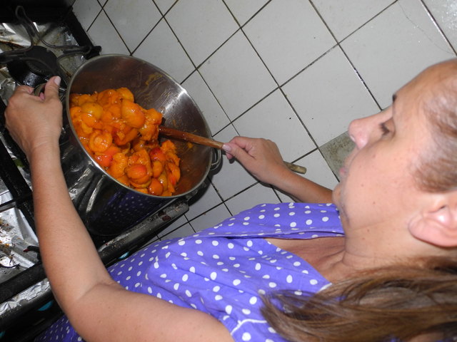 Elisabeth Eischer beim Einkochen der Marillen für Marmelade