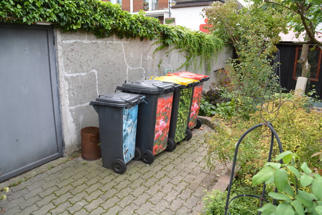 Selbst die Mülltonnen in Wilhemine Buxhofer haben ein kreatives Design. | Foto: Roland Mayr