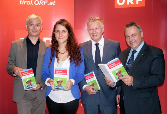 Programmchef Christoph Rohrbacher, Linda Müller, Haymon- Verlag, Dir. Helmut Krieghofer und Martin Reiter, Tiroler Versicherung,