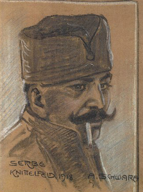 Kriegsgefangener Serbe im Lager Knittelfeld, gezeichnet von Albert Schwara. | Foto: Museum Köflach