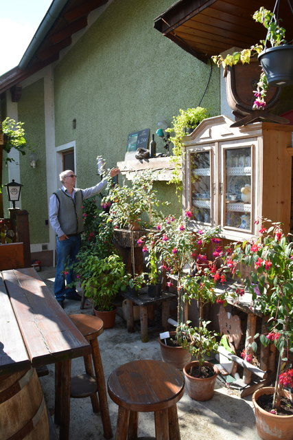 Im Gastgarten fühlt sich Manfred Aigner mit seinen Fuchsien pudelwohl.