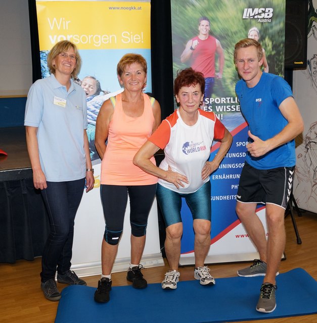 v.l.n.r.: Christine Hajek (NÖGKK), Gina DAVID, Elfriede Kollos, Lukas Nord (IMSB)