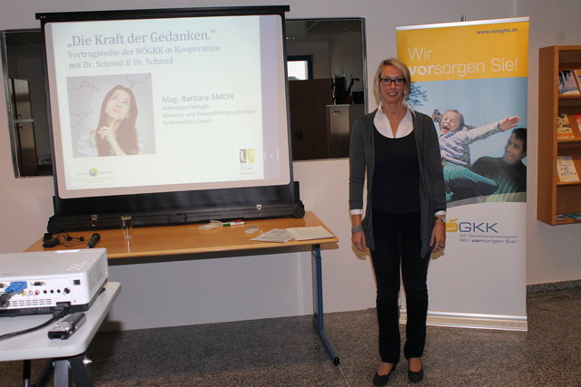 Frau Mag. Amon zeigte mentale Strategien zur Erhaltung der Gesundheit und Förderung der Leistungsfähigkeit auf. Auch praktische Kurzübungen und Fallbeispiele wurden den Teilnehmerinnen und Teilnehmern vermittelt.
