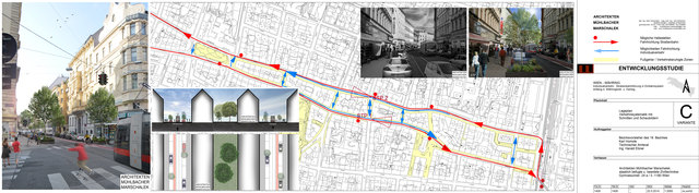 Geteilte Streckenführung: Die Straßenbahn-Linien 40 und 41 würden stadtauswärts auch durch die Gentzgasse führen.