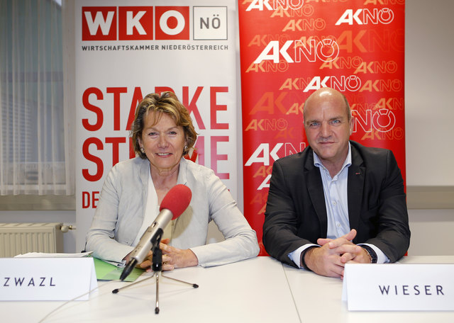 Sonja Zwazl, Präsidentin der Wirtschaftskammer NÖ, Markus Wieser, Präsident der NÖ Arbeiterkammer