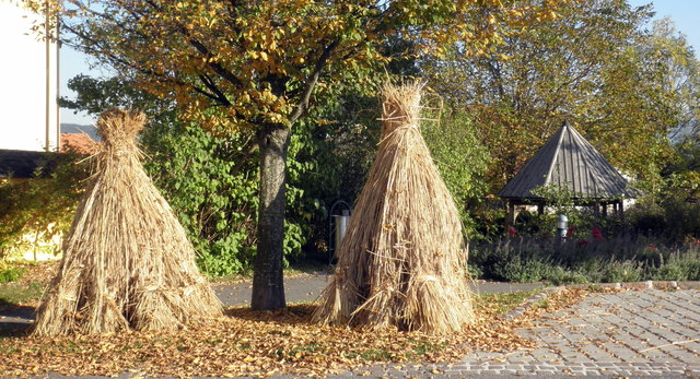 Diese beiden "Mandl" stehn aber nicht irgendwo auf einem freien Feld, sondern mitten in einem oststeirischen Dorf. Es wird halt dort so der Brauch sein.