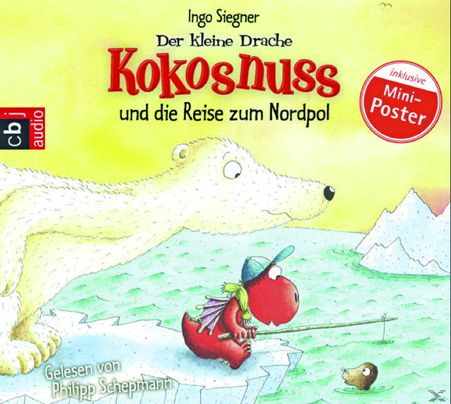 In "Der kleine Drache Kokosnuss und die Reise zum Nordpol" pflegen Kokosnuss, Matilda und Oskar einen verletzten Eisbären, der an die Dracheninsel gespült wurde. Kindgerecht wird das Kinderbuch von Ingo Siegner von Philipp Schepmann gelesen. CD: 7,99 Euro, Download: 5,54 Euro | Foto: cb audio