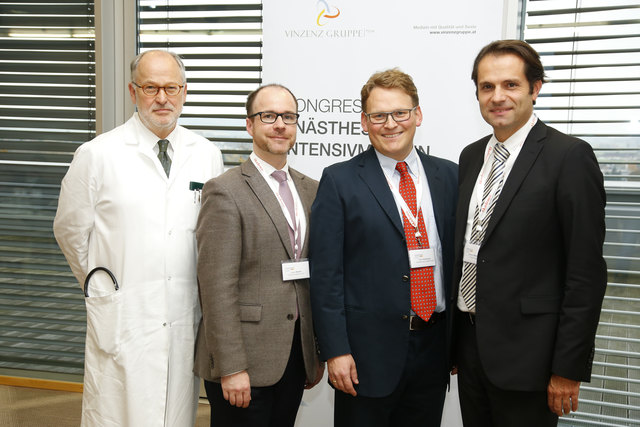 Primar Friedrich Renner, Ärztlicher Direktor KH BHS Ried, Jürgen Wallner (KH Barmherzige Brüder Wien), Kongresspräsident Primar Peter Hohenauer und Michael Heinisch (Geschäftsführer Vinzenz Gruppe). | Foto: Akademie_SanktVinzenzStiftung/Leutner