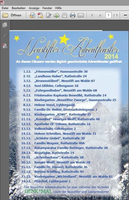 Auflistung der Neustifter Adventfenster