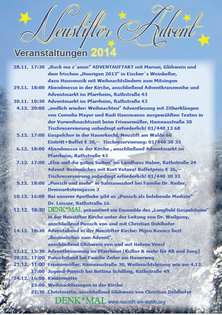 Alle Veranstaltungen zum Neustifter Advent initiiert durch den Verein DENK*MAL