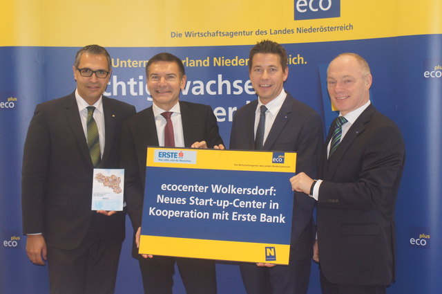 Wolfgang Seltenhammer, Erste Bank, Rupert Rieder, Erste Bank, LAbg. Kurt Hackl, ecoplus Aufsichtsrat und Vize-Bürgermeister von Wolkersdorf und ecoplus Geschäftsführer Helmut Miernicki