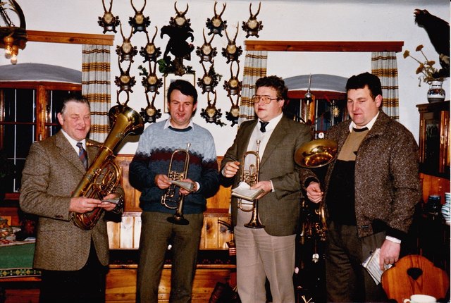 v.l.n.r.: Heinrich Schwarzlmüller, Walter Tondl, Helmut Sulzner, Johann Sulzner 
Oberau 1986