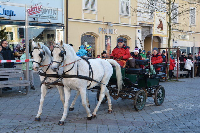 Obmann der Pferdefreunde Rabnitztal Walter Fahrnleitner mit seinem Gespann bei der Pferdeweihe am Stefanietag in Gleisdorf