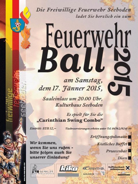 Am Samstag, dem 17. Jänner findet ab 20 Uhr der alljährliche Feuerwehrball im Kulturhaus Seeboden statt | Foto: KK