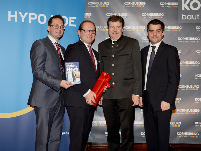 Stadtrat Andreas Minnich, Gerald Gross, Dr. Peter Harold und Bürgermeister Christian Gepp (Neujahrsempfang der Korneuburger Wirtschaft)