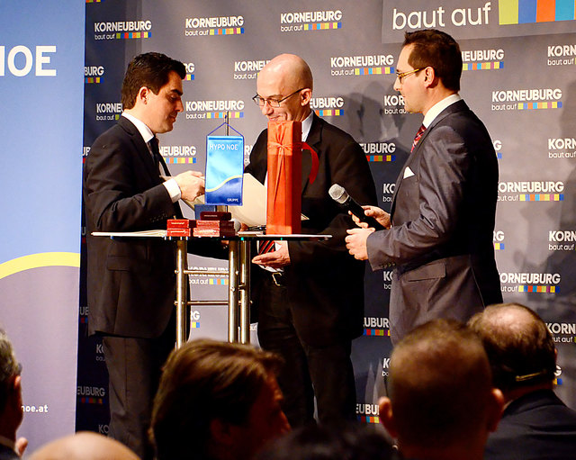 Bürgermeister Christian Gepp, Ing. Alexander Sofer und Stadtrat Andreas Minnich (Neujahrsempfang der Korneuburger Wirtschaft)