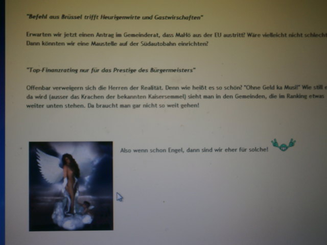 Wenn schon ein Engel (als Anspielung auf den Nachnamen des FPÖ-Spitzenkandidaten), dann ist die ÖVP-MAHÖ für einen nackten Engel! Ist im Wahlkampf wirklich nichts mehr heilig??