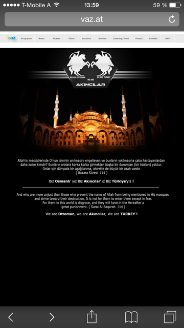 Hacker verzierten kürzlich die Website des VAZ mit türkischen Texten und Symbolen. | Foto: privat