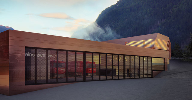 Im neuen Blaulichtzentrum in Ischgl sollen die Feuerwehr, die Rettung und die Bergrettung untergebracht werden. | Foto: Visualisierung: Ventira Architekten