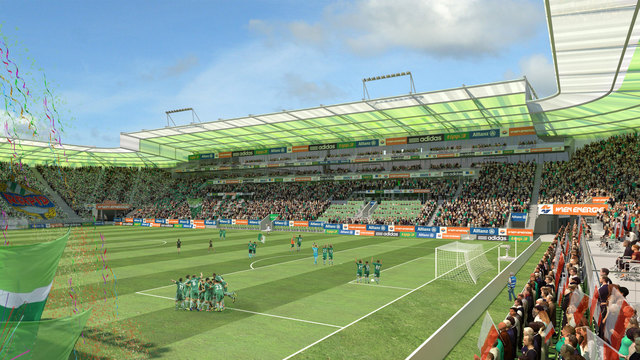 Zum Saisonbeginn 2016/2017 sollen die grün-weißen Fans bereits in dem 24.200 Sitzplätze fassenden Stadion jubeln. | Foto: SK Rapid/Strabag