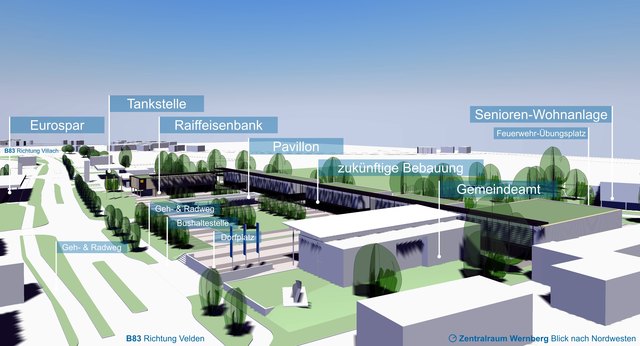 Wernbergs neues Zentrum: Bank und Gemeindeamt umfassen den künftigen "Marktplatz"