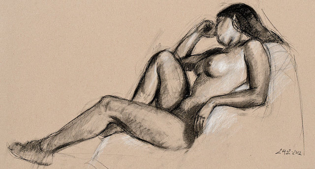 Akt, Stefann Nützel, Kohlezeichnung, 2013