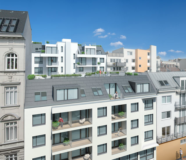 So soll der Neubau an der Adresse Gumpendorfer Straße 123 aussehen.