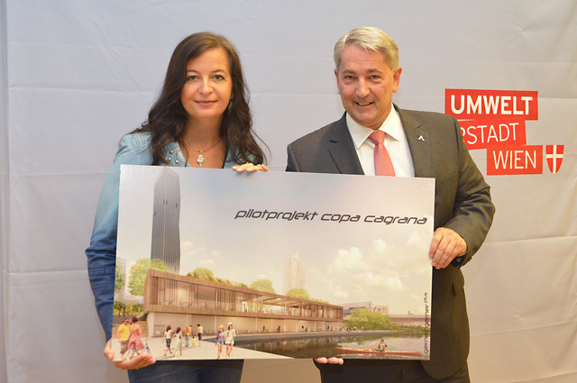 Umweltstadträtin Ulli Sima und BV Nevrivy präsentierten im Oktober stolz die Pläne für einen Neuanfang der Copa Cagrana.