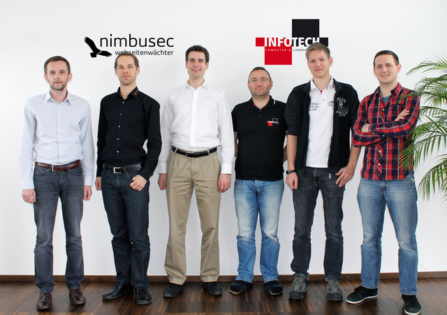 Günter Strasser (Leiter Network & Managed Services Infotech) und Christian Baumgartner (CTO Cumulo) sowie Alexander Mitter (CMO Cumulo) mit Martin Pils, Herwig Wenth und Dietmar Huber von Infotech.