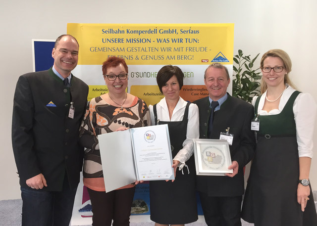 GF Ing. Stefan Mangott, Gesundheitsministerin Dr. Sabine Oberhauser, Andrea Pfeifer-Scherl, GF Mag. Georg Geiger und Claudia Plangger. | Foto: Seilbahn Komperdell